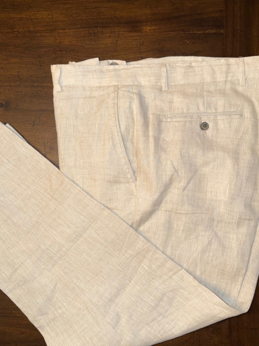 Tasso Elba Island Pants Mens 36x30 Beige Excellent 100% Linen Straight Leg Flat